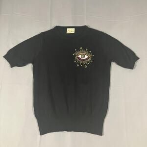 Mischief Made Sweater Womens Small Eye Embroidered Knit Pullover Boho Unique